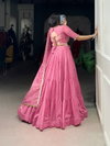 Pink Colour Pure Chanderi Plain Lehenga With Blouse Dupatta Exporters In India